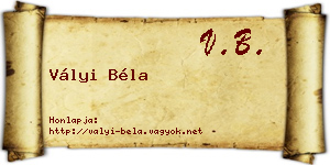 Vályi Béla névjegykártya